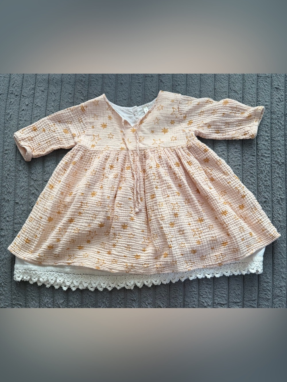 Wild Wawa Lailah Dress Girls' Star-Print Pink Gauze Dress with Lace Trim